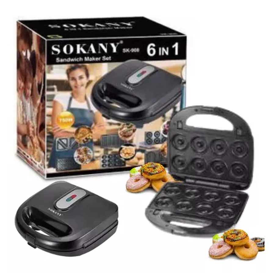 Maquina Para Donas Galleta Waffles Nuez Sandwich Grill Cakes 6 en 1 1
