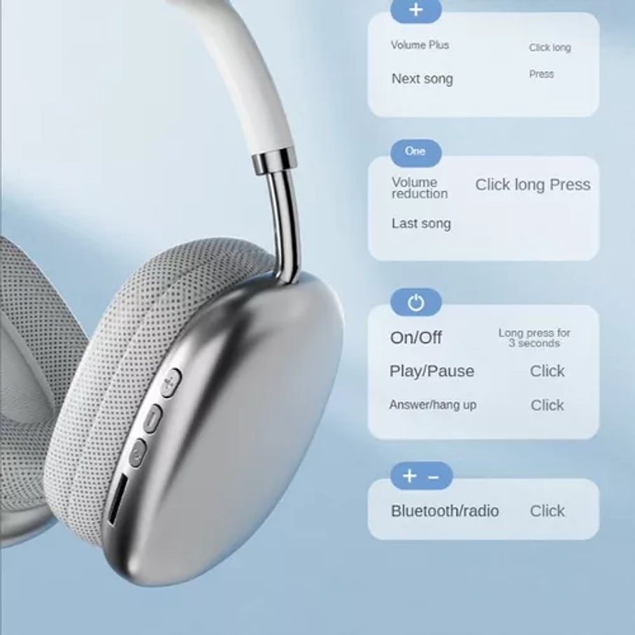 Audifonos P9 Pro Max Bluetooth Micro Sd Cancelacion De Ruido 5