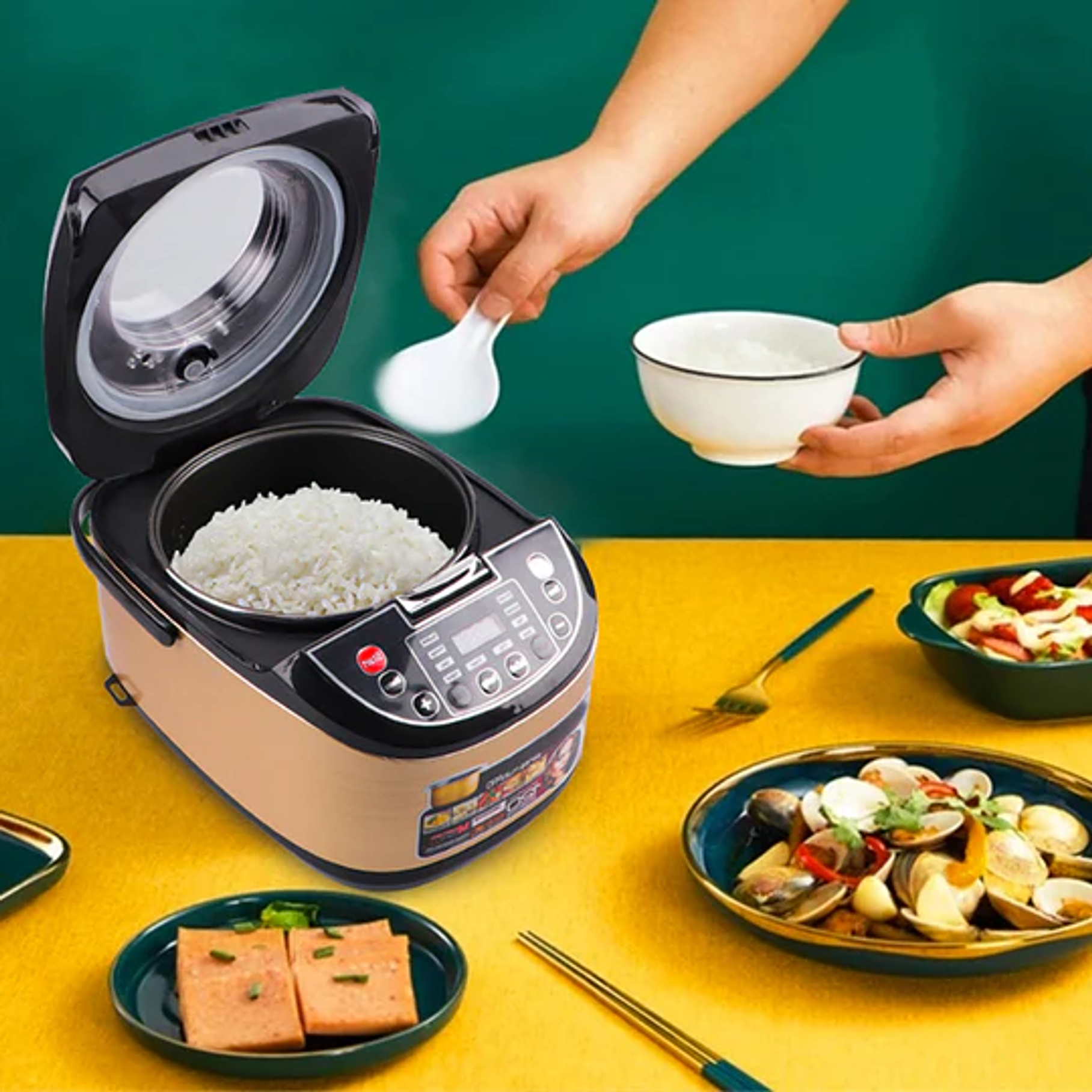 OLLA ARROCERA ELECTRICA Y FREIDORA 5L 900W 29X36X26CM NEGRO 4