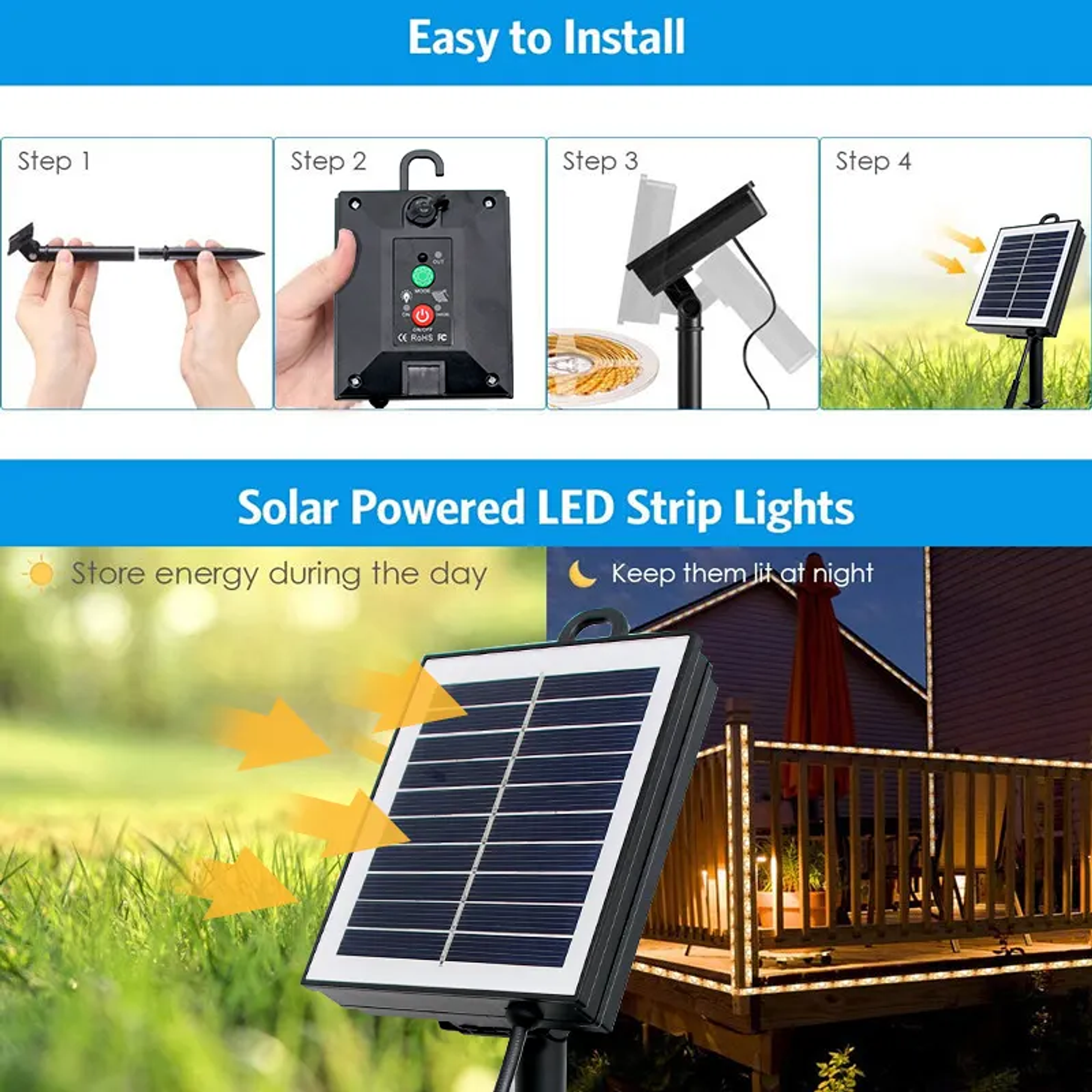 Lámpara Solar Luces Tira Led Al Aire 10 Mts 200 Led Navidad 8