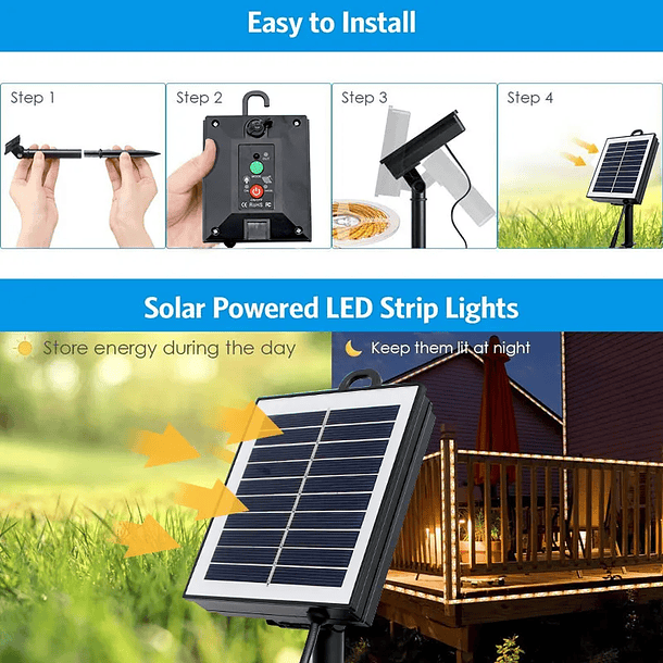 Lámpara Solar Luces Tira Led Al Aire 10 Mts 200 Led Navidad 8