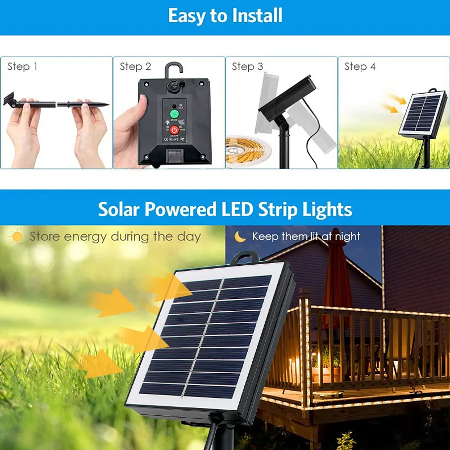 Lámpara Solar Luces Tira Led Al Aire 10 Mts 200 Led Navidad 8