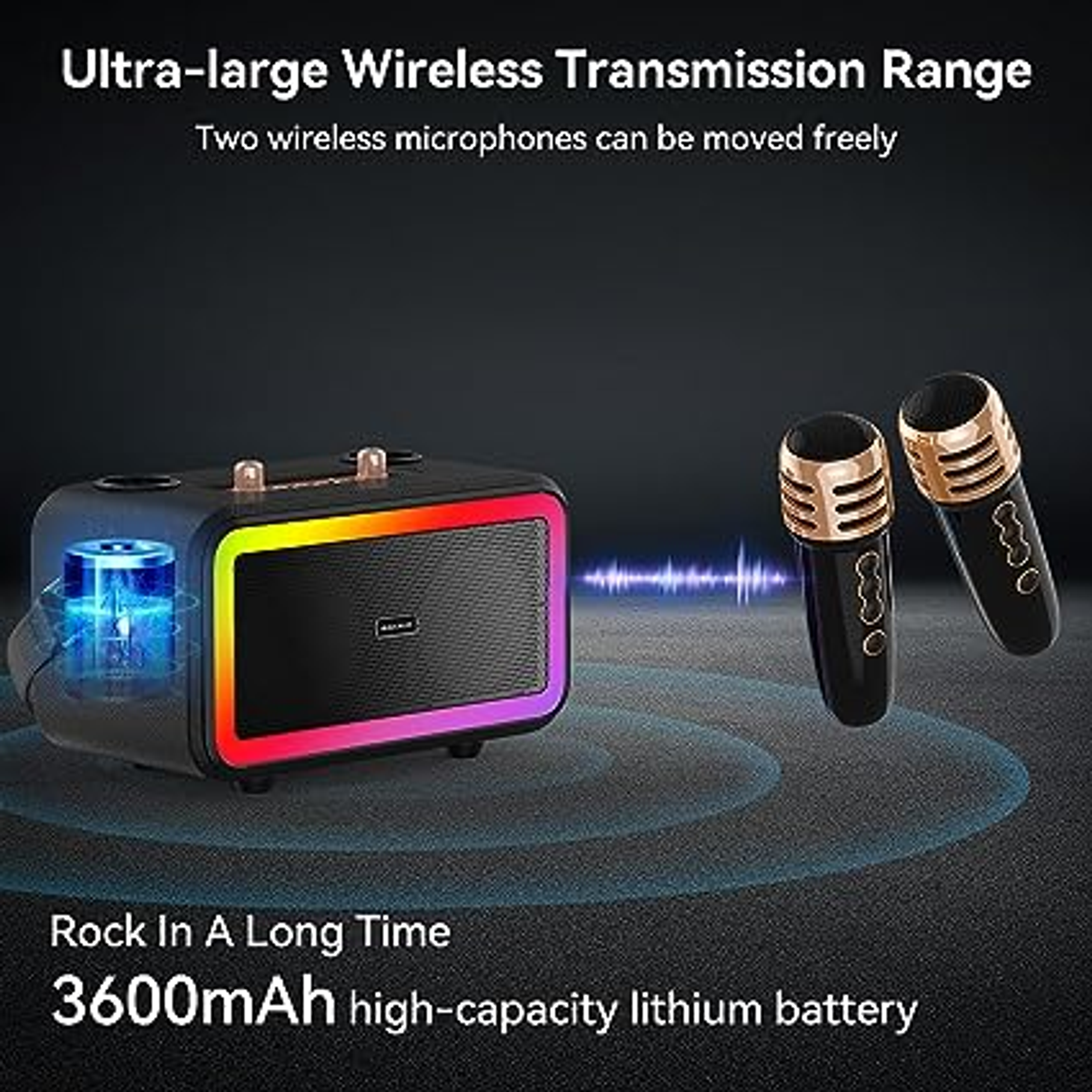 Parlante Karaoke Portatil Bluetooth con Micrófono Luces de Colores 6