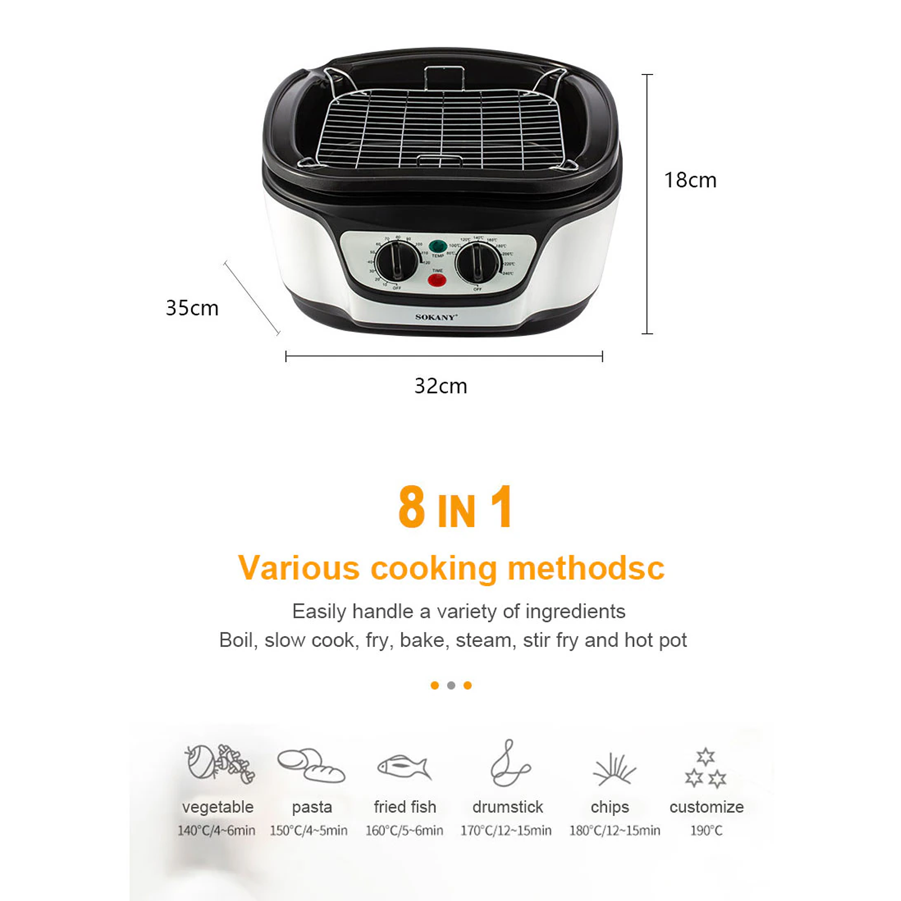 Freidora De Aire Multifuncional Sokany 5 Litros 8en1 Cocina 4
