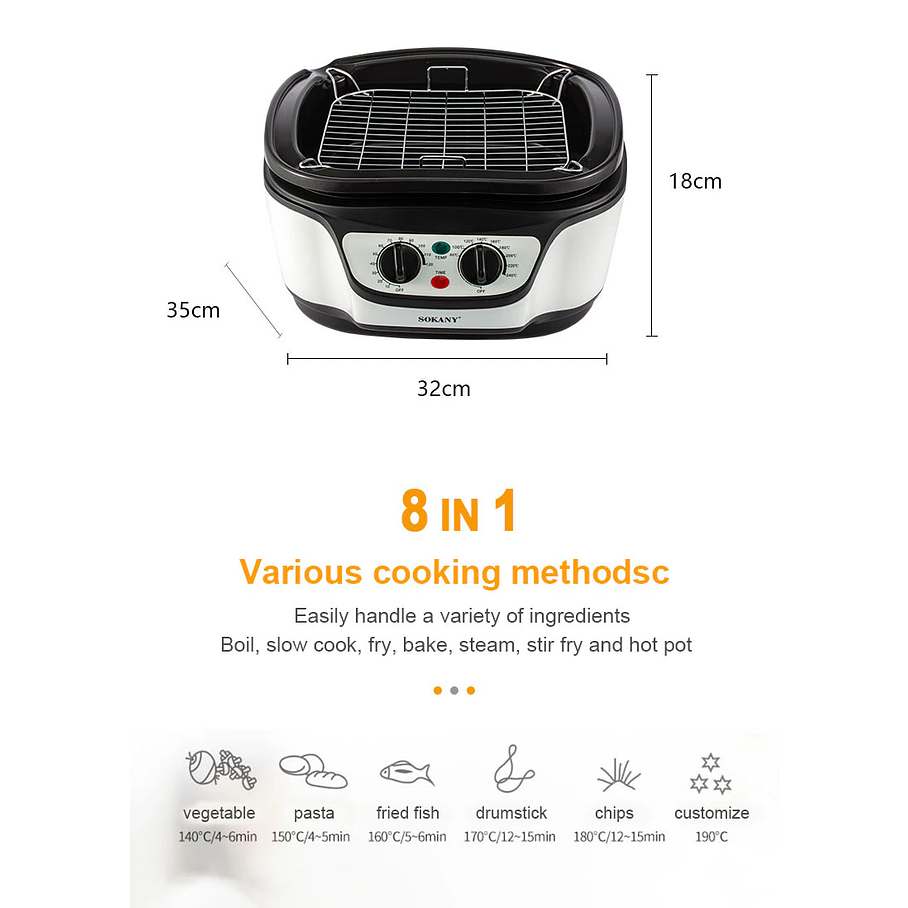 Freidora De Aire Multifuncional Sokany 5 Litros 8en1 Cocina 4