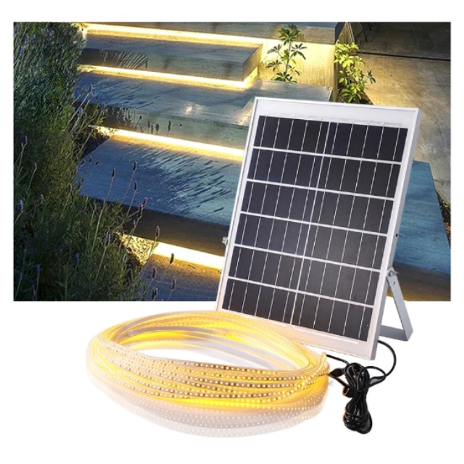 Lámpara Solar Luces Tira Led Al Aire 10 Mts 200 Led Navidad 2