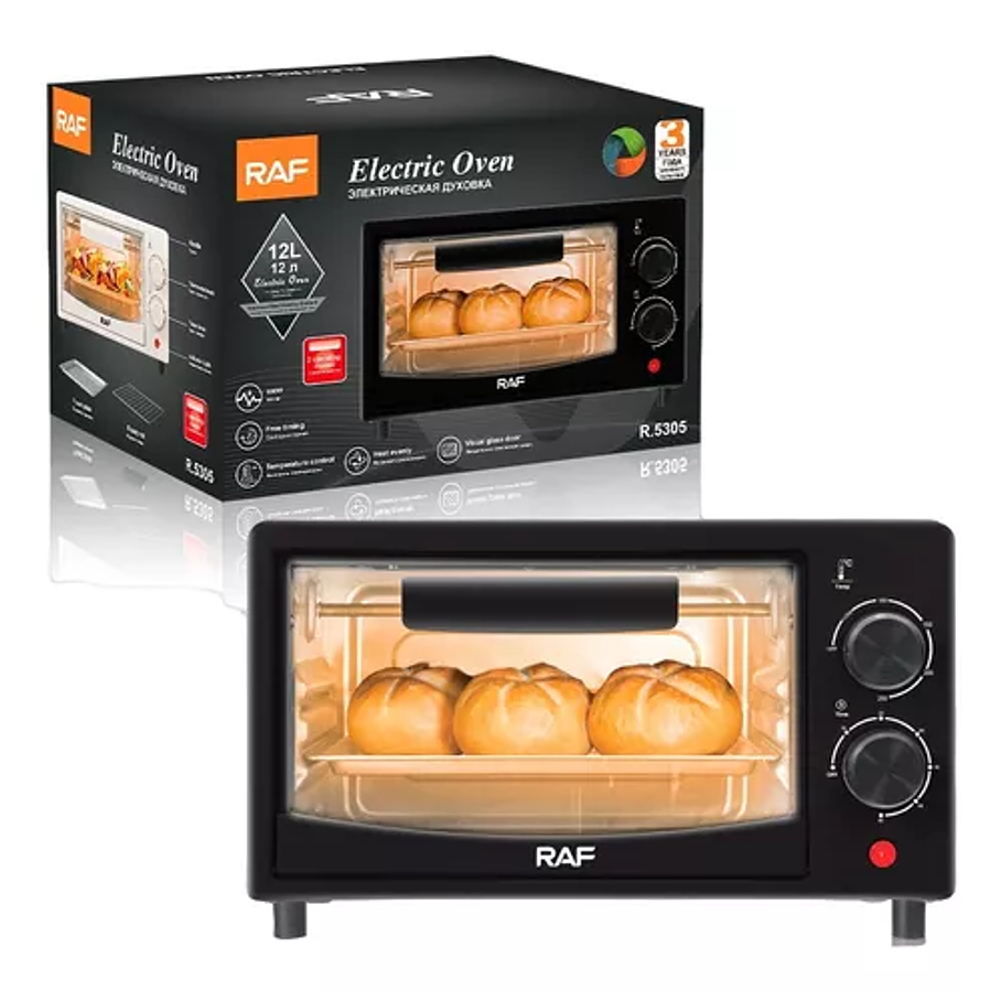 Horno Eléctrico De Mesa Negro Tostador 12l Raf  800w 2