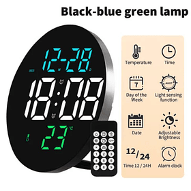 Reloj De Pared Digital Led Grande De 23cm Redondo Con Control Remoto USB