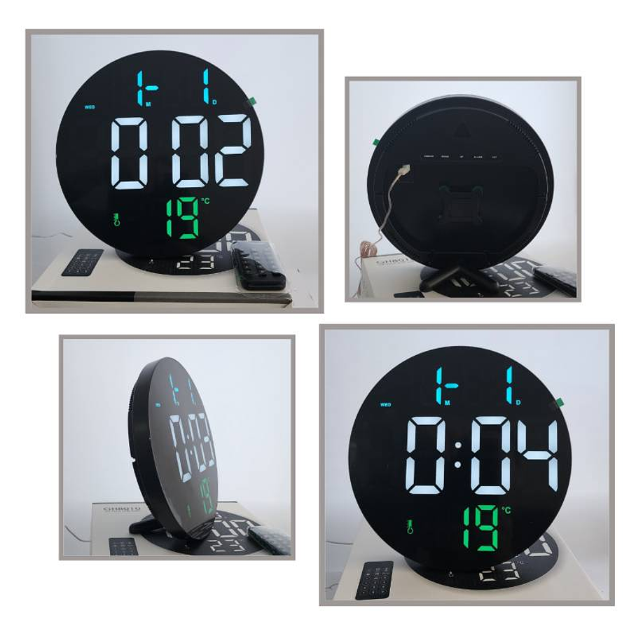 Reloj De Pared Digital Led Grande De 23cm Redondo Con Control Remoto USB 5