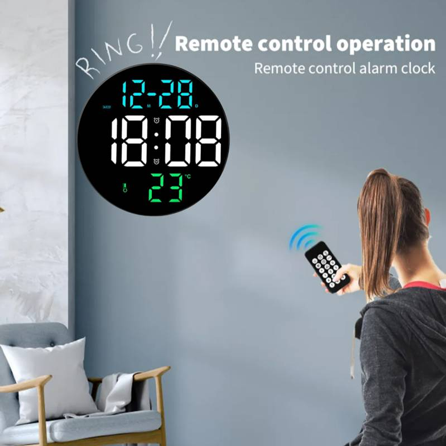Reloj De Pared Digital Led Grande De 23cm Redondo Con Control Remoto USB 6