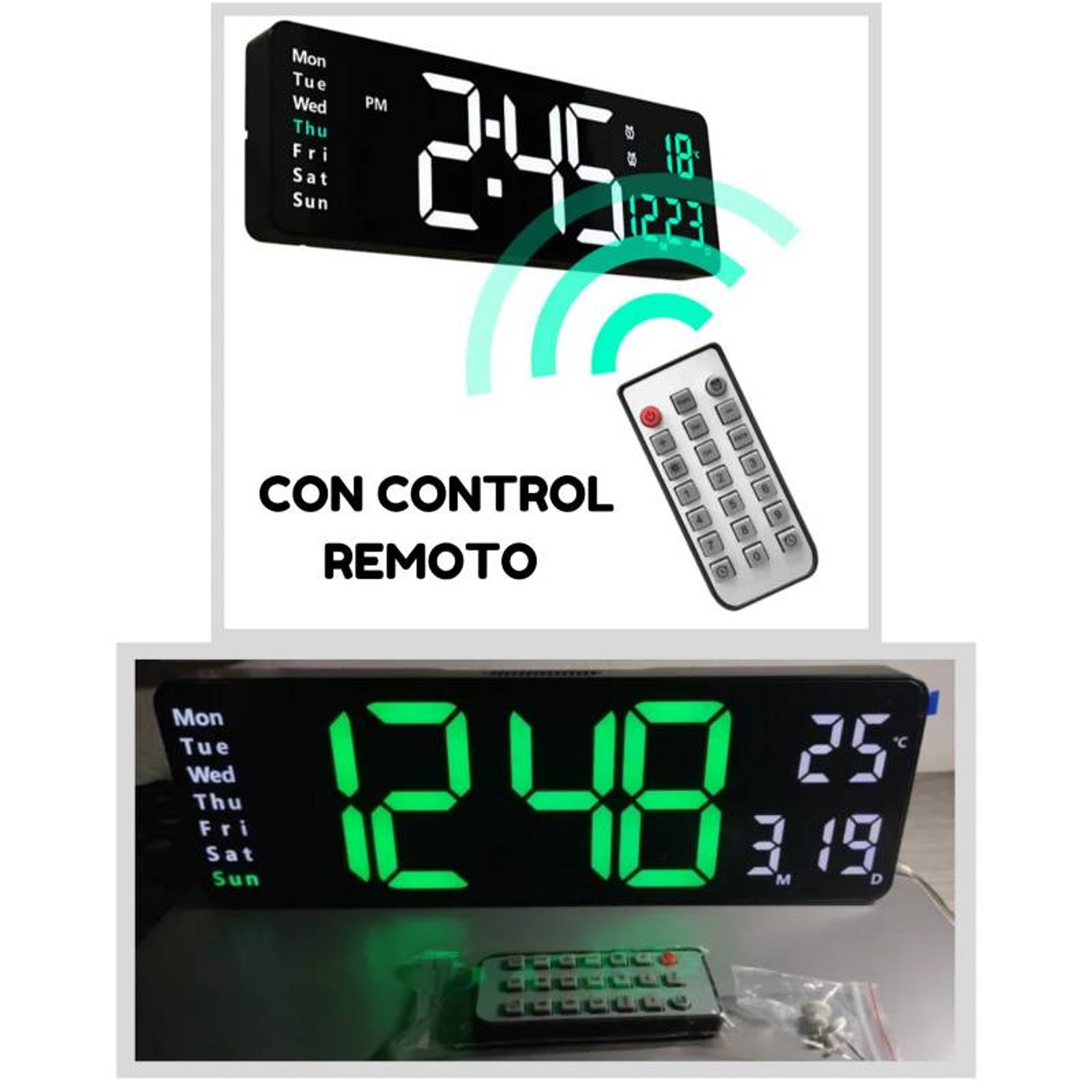Reloj De Pared Digital Led Grande De 32cm Con Contro 4