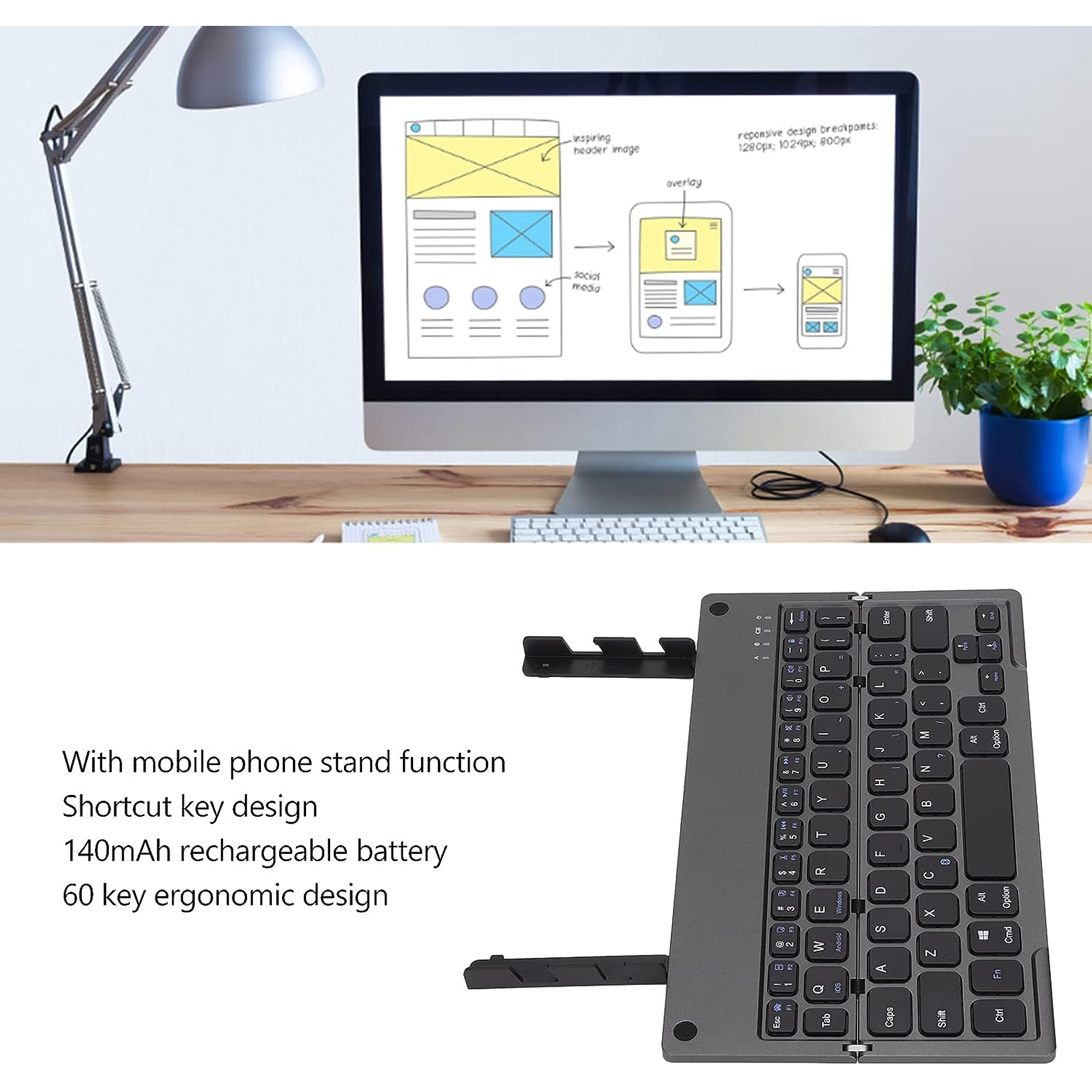 Teclado Bluetooth Plegable Inalámbrico Retráctil Andowl 5