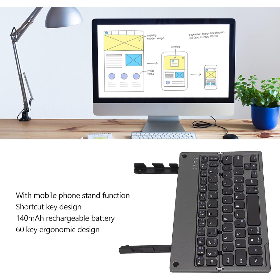 Teclado Bluetooth Plegable Inalámbrico Retráctil Andowl 5