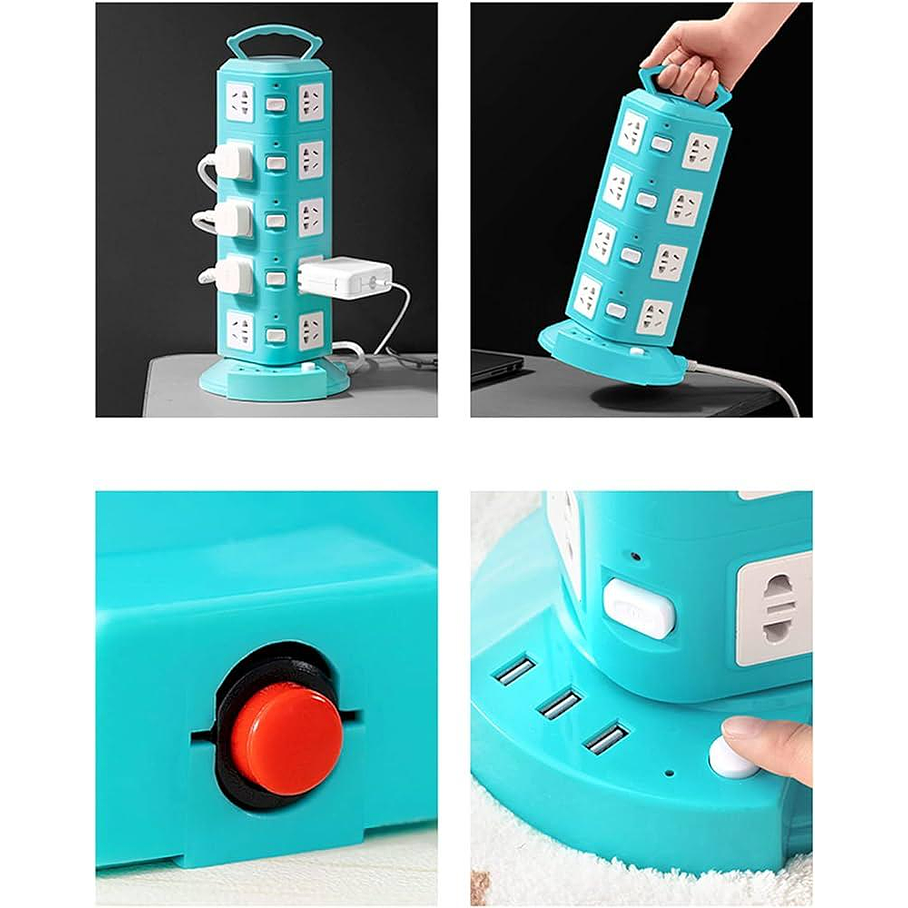 Zapatilla Eléctrica Vertical 12 Enchufes Toma 220v 3 Usb 3