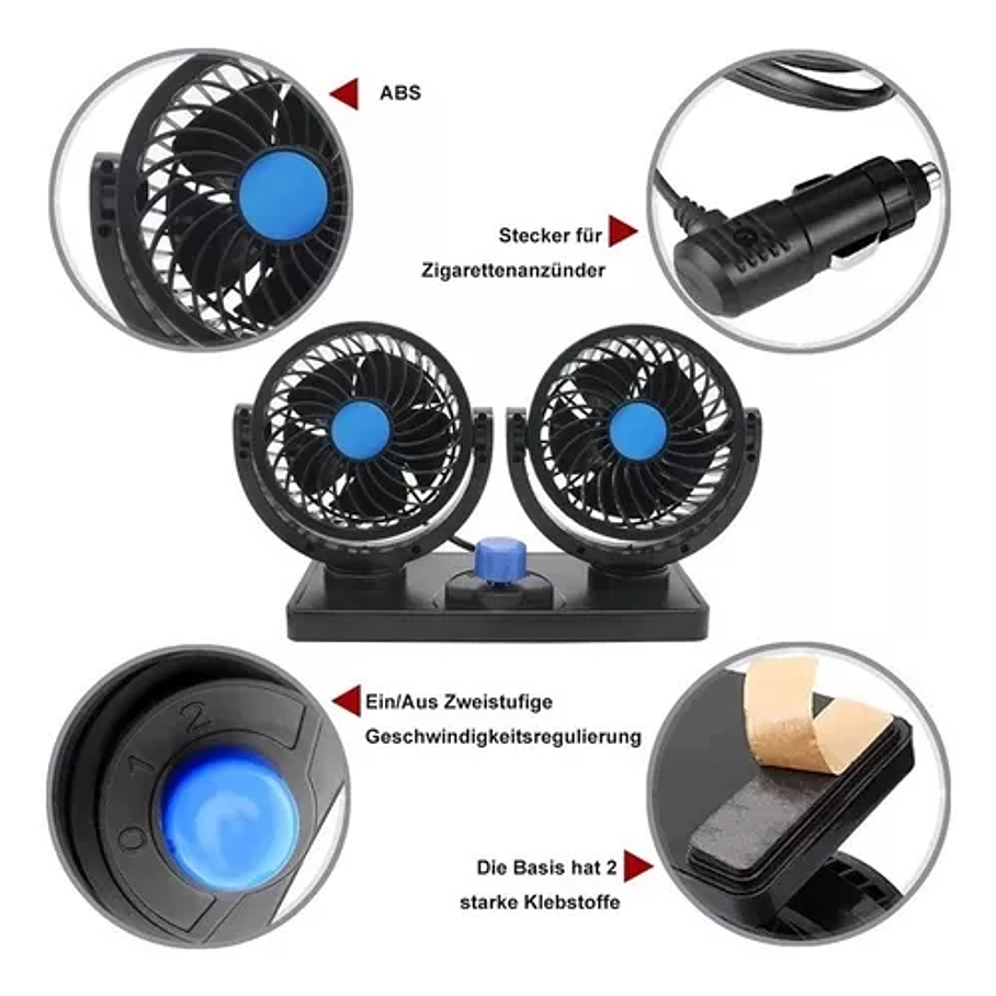 Ventilador De Automóvil Doble Turbo 12v 360º 2 Velocidades 5