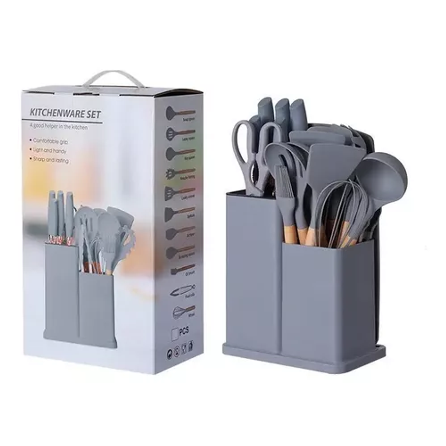 Set 19 Utensilios De Cocina De Acero Inoxidable Y Silicona 2