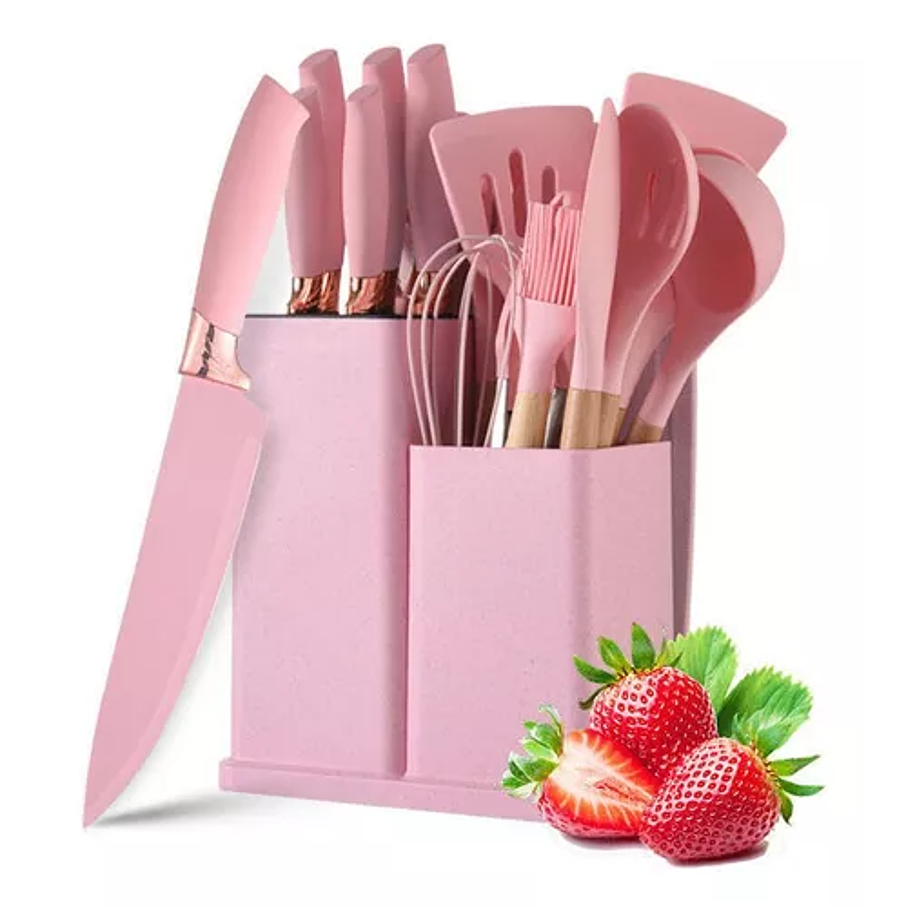 Set 19 Utensilios De Cocina De Acero Inoxidable Y Silicona 1