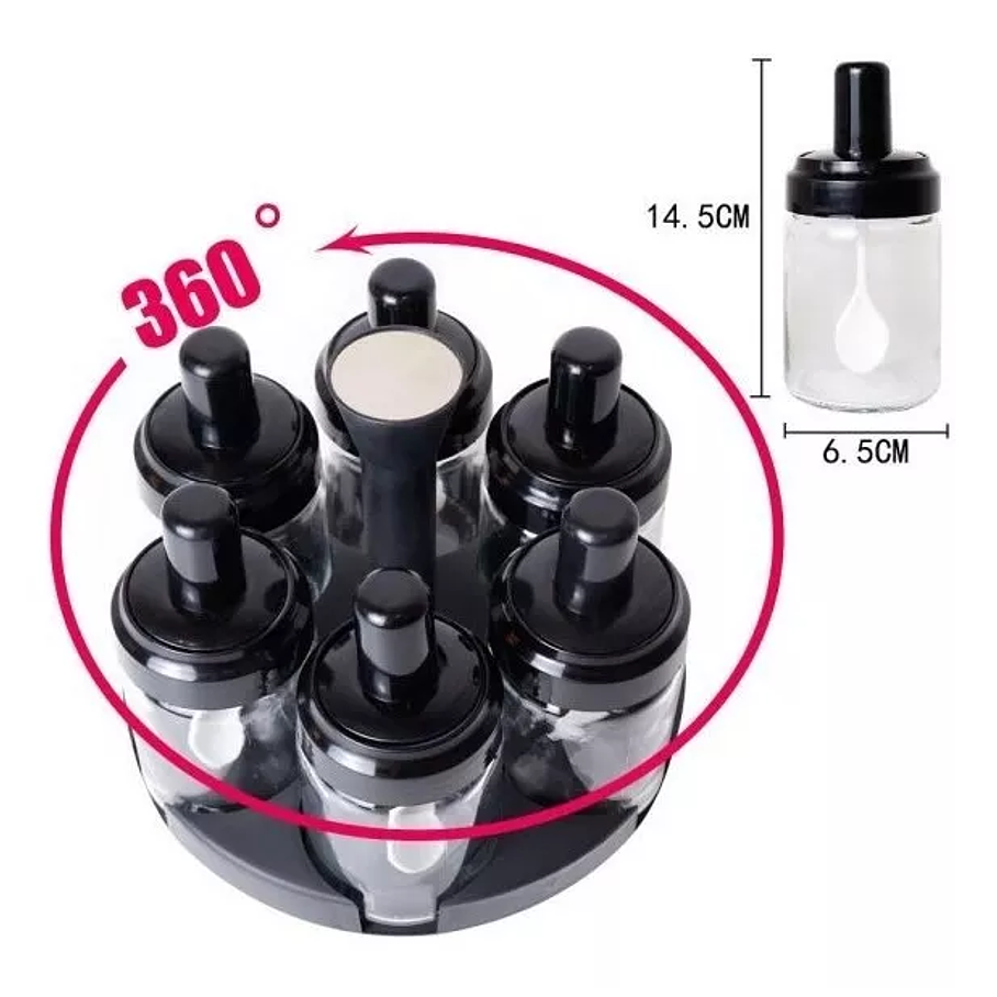 Set 6 Especieros Condimento Giratorio 360 Dosificador Cocina 4