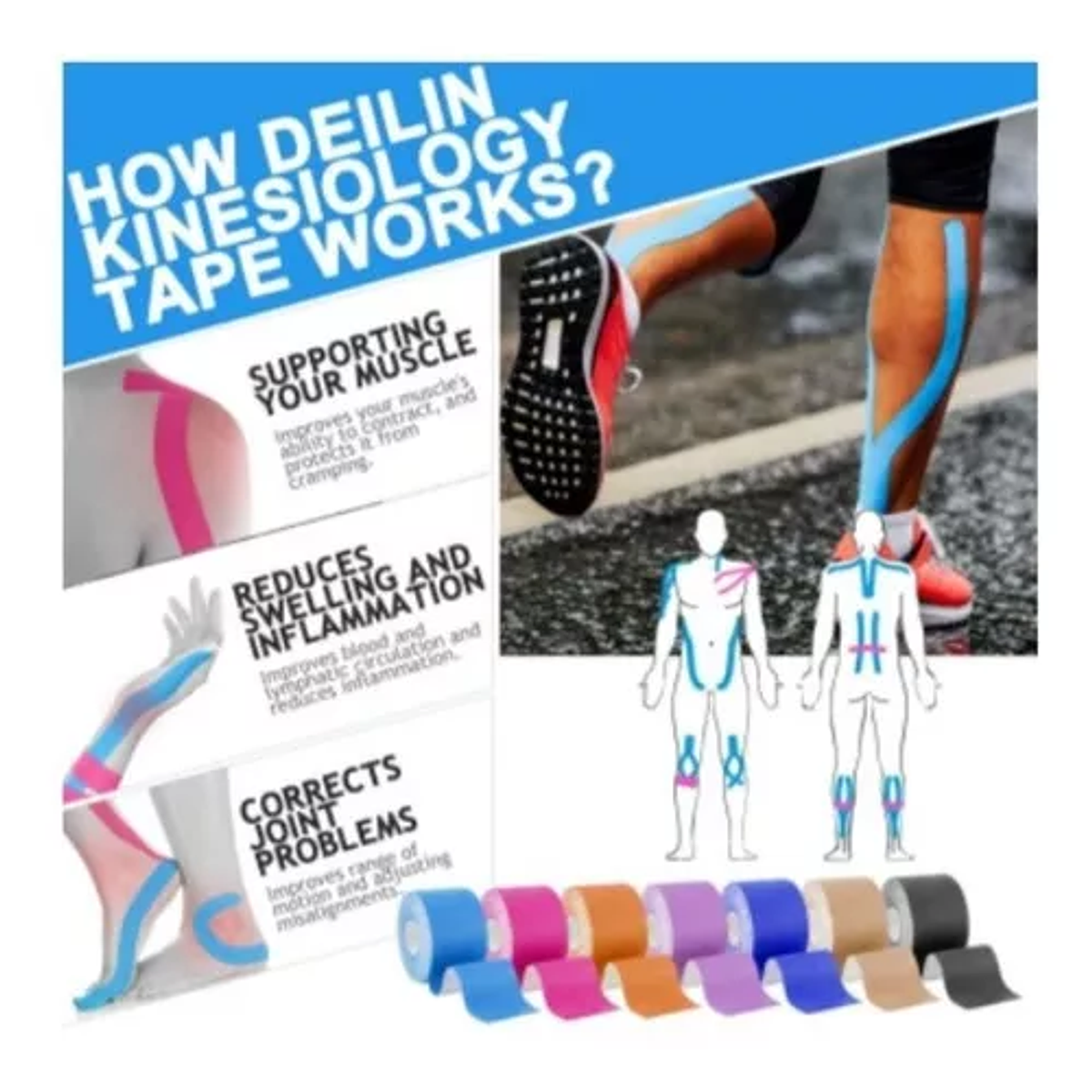 Cinta Tape Kinesiológico Muscular Deportiva Terapia Color Ma León Import