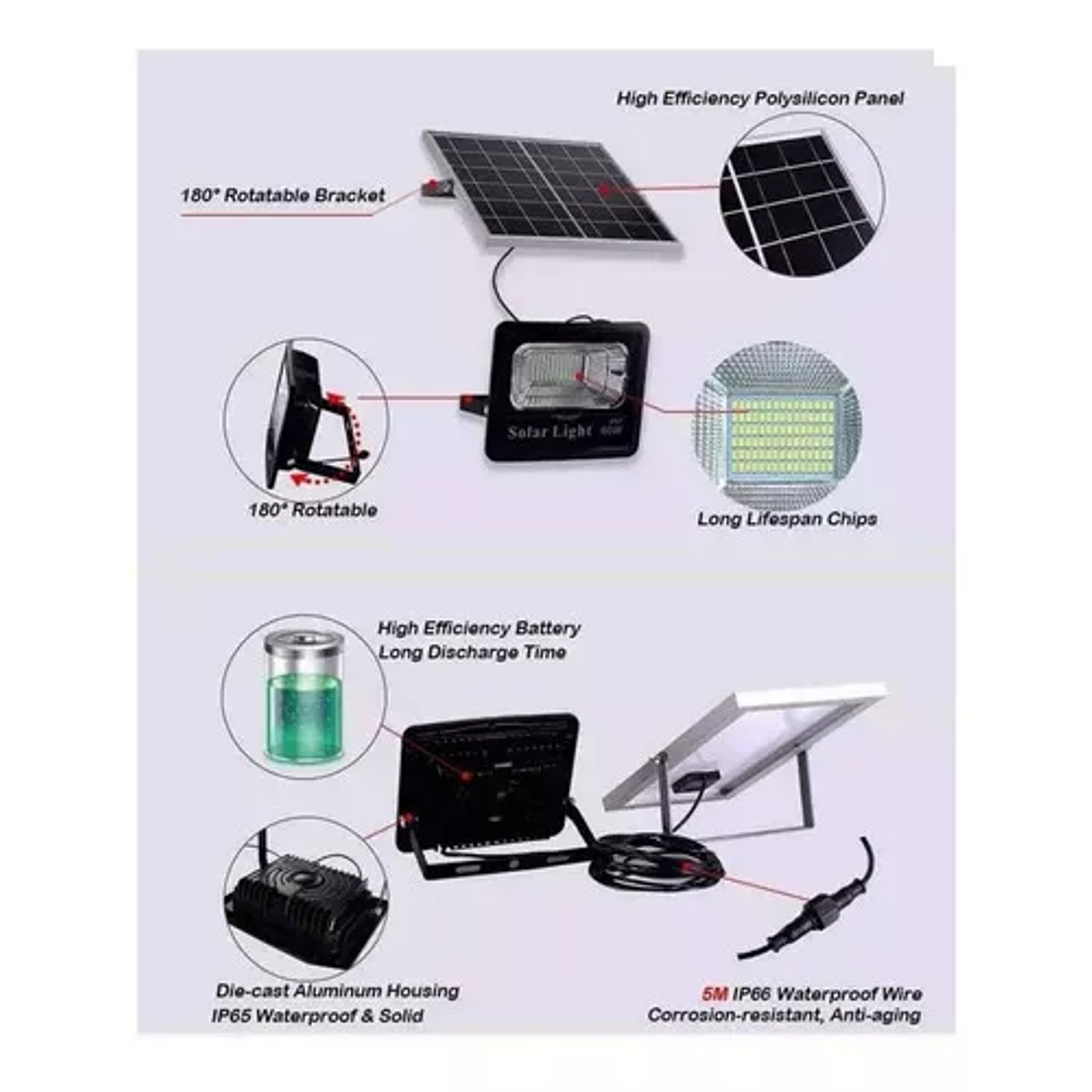 Foco Led Proyector Con Panel Solar 300w Control Remoto 4