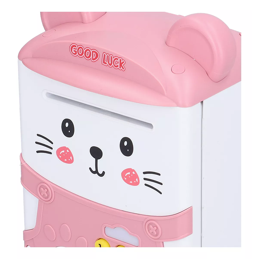 Alcancía Gato Ahorro Automática Contraseña Sonido Y Huella Rosa 2