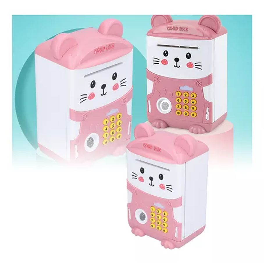 Alcancía Gato Ahorro Automática Contraseña Sonido Y Huella Rosa 4