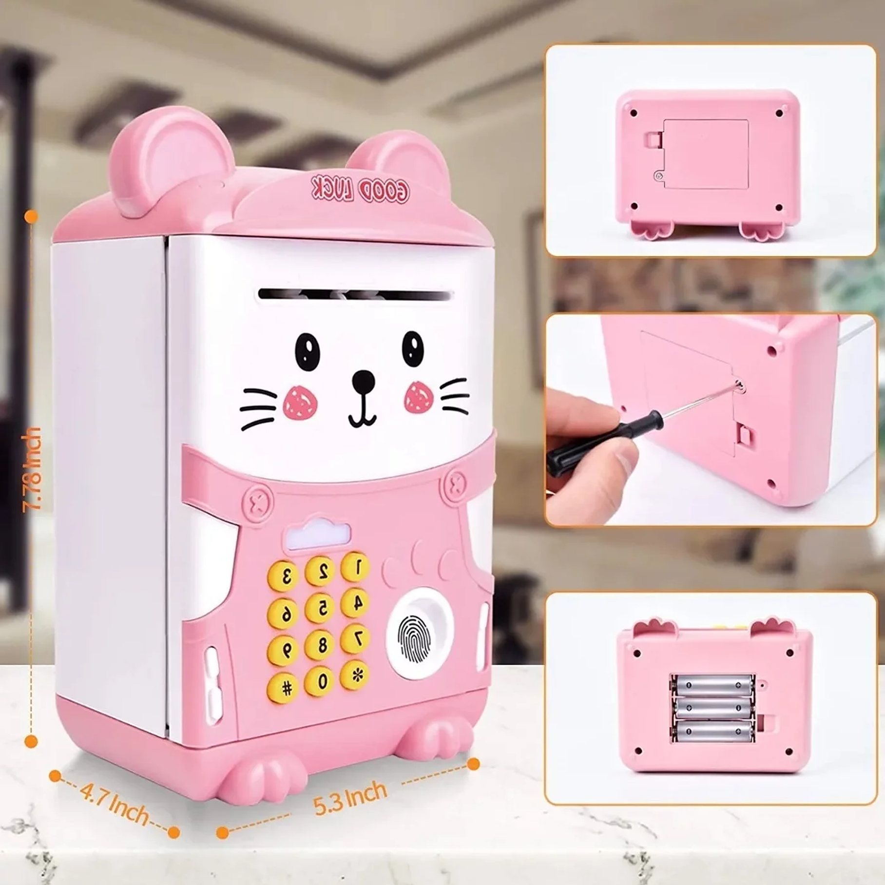 Alcancía Gato Ahorro Automática Contraseña Sonido Y Huella Rosa 5