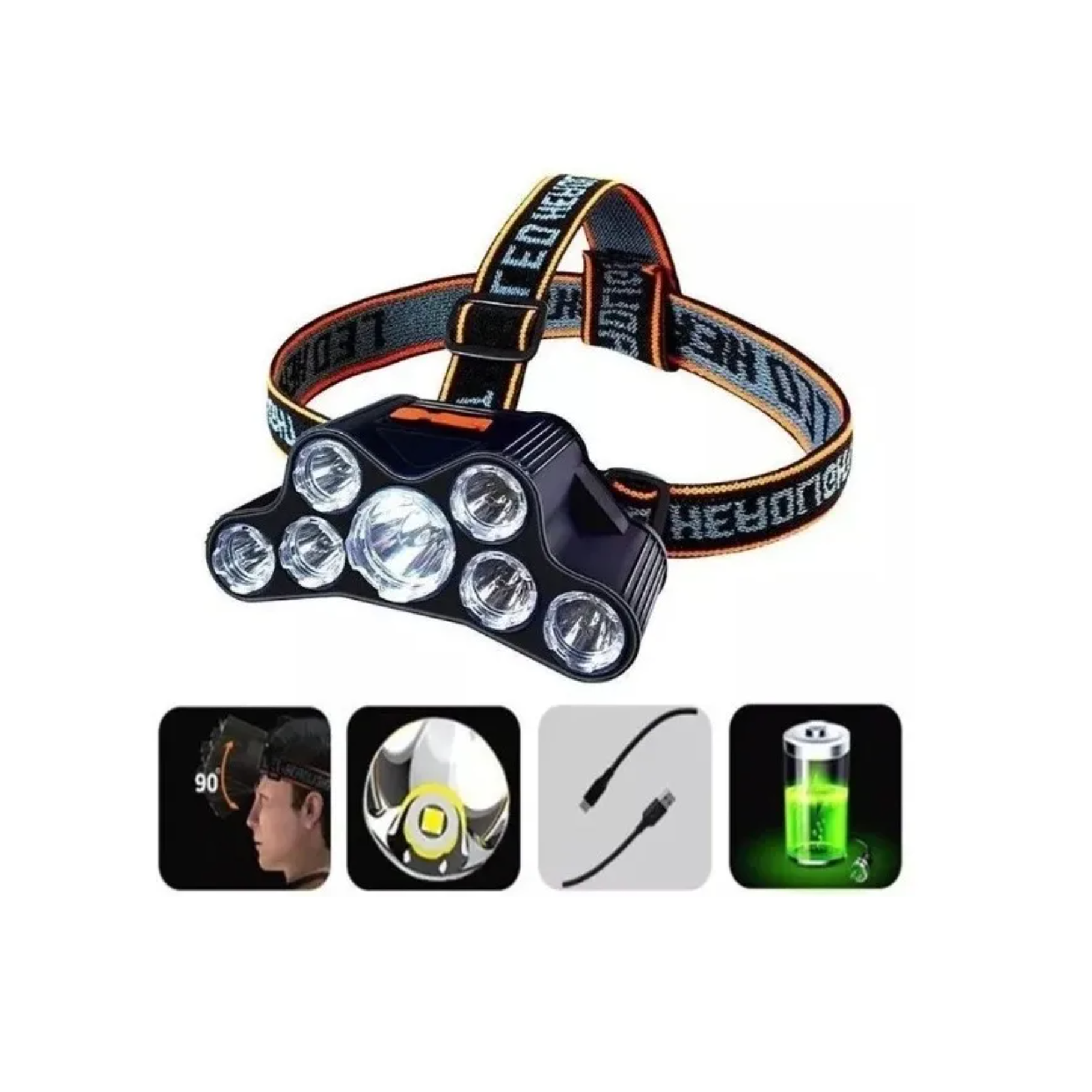 Linterna Frontal 7 Led Impermeable Recargable Por Usb Luz 4