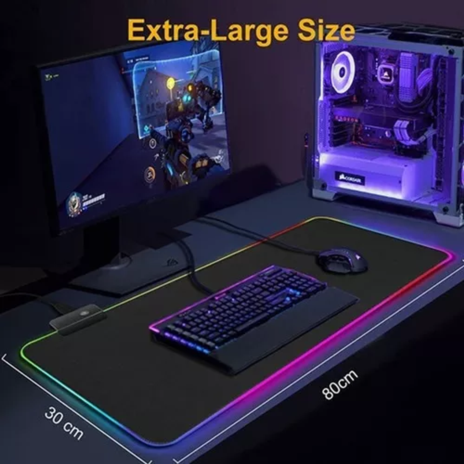 Mouse Pad Gamer Antideslizante Con Luz Led 78x30cm Excelente 2
