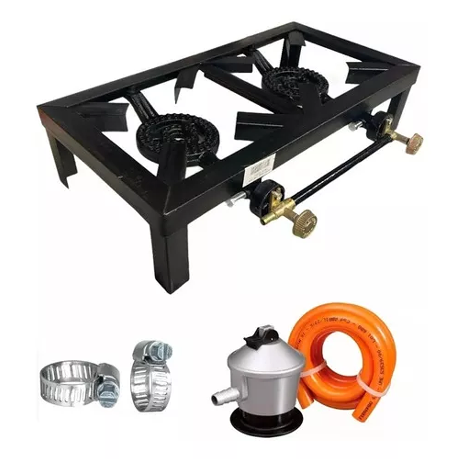 Cocina Cocinilla 2 Platos Manguera Y Abrazaderas Regulador 1