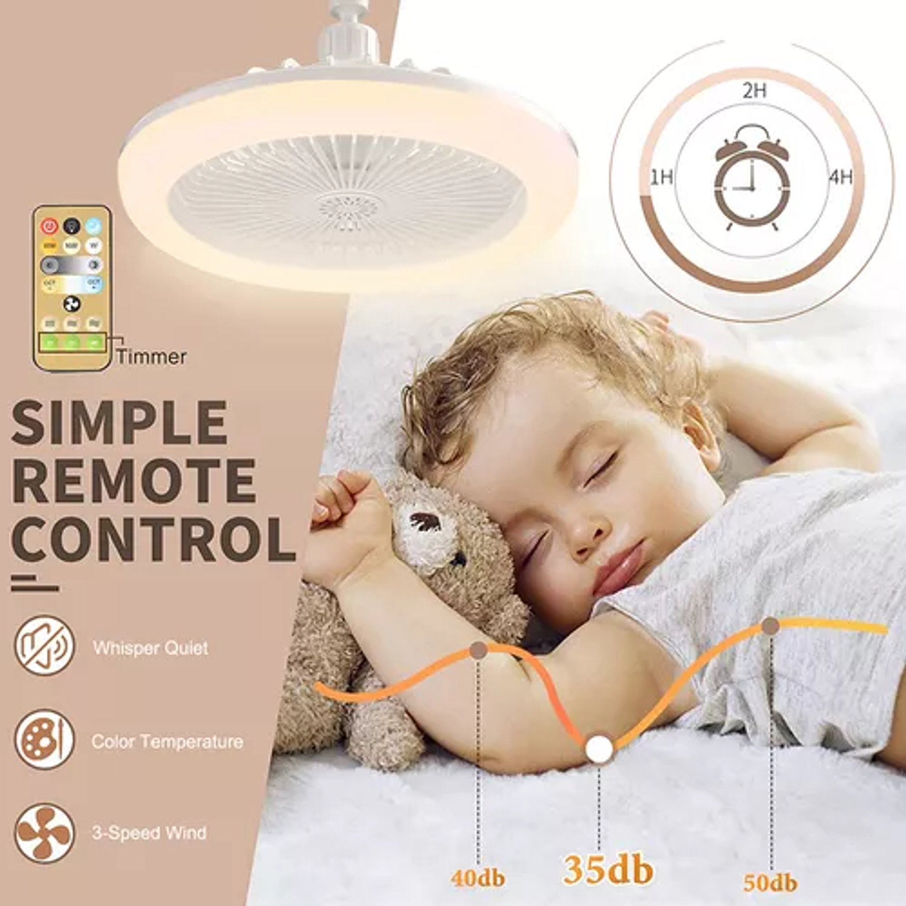 Ventiladores De Techo Led Con Control Remoto De Luz Soquete Movible  4