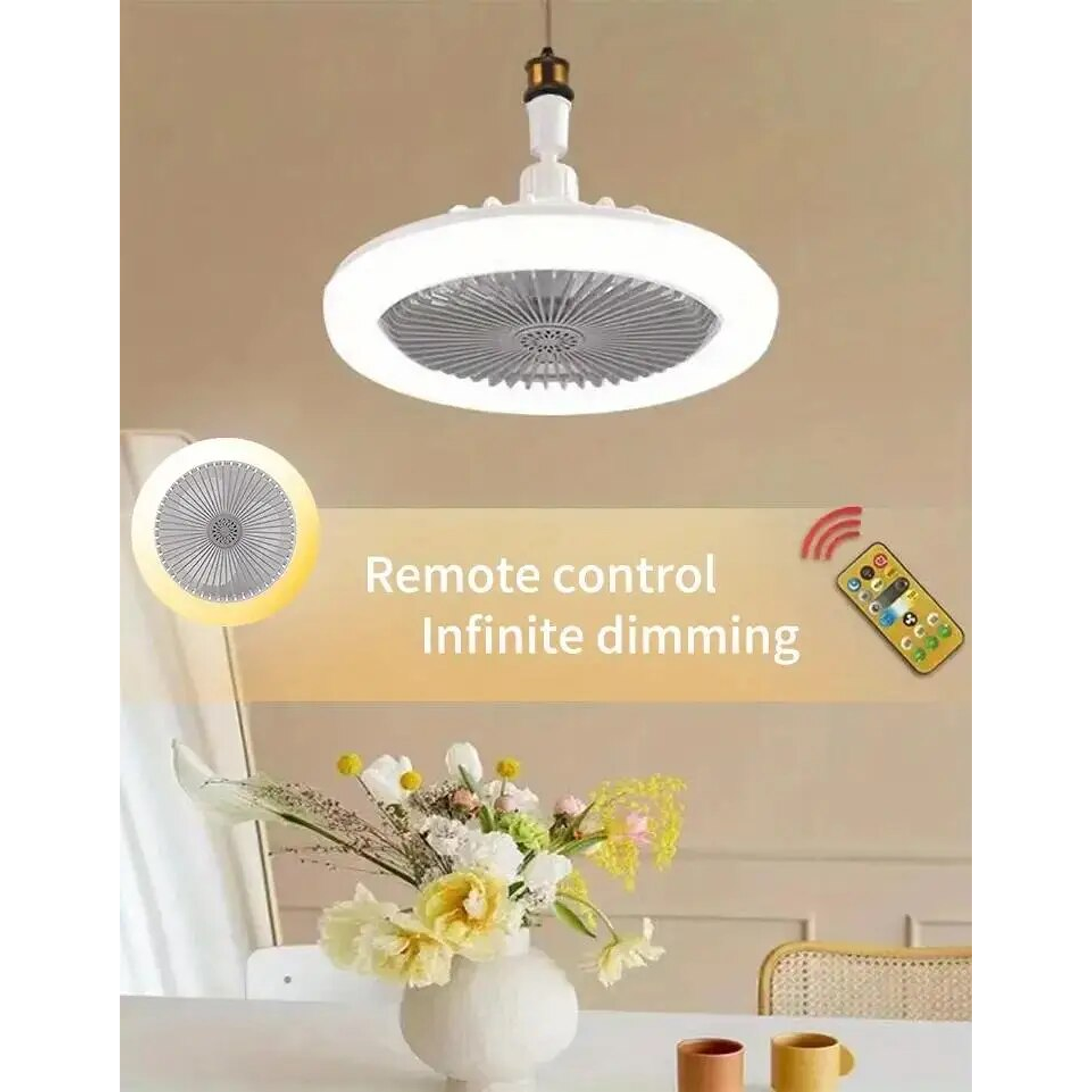 Ventiladores De Techo Led Con Control Remoto De Luz Soquete Movible  7