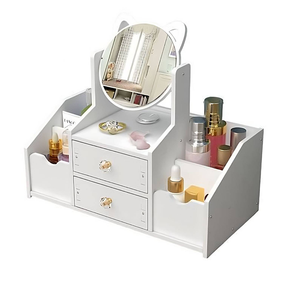 Cajón Con Espejo Y Repisa Organizadora De Joyero Cosméticos Blanco 1