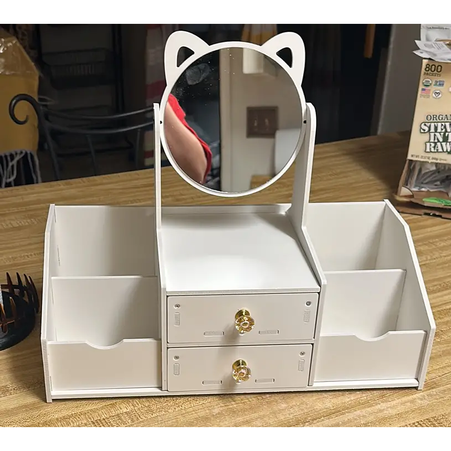 Cajón Con Espejo Y Repisa Organizadora De Joyero Cosméticos Blanco 3