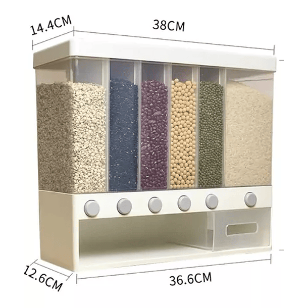 Dispensador Pared Mesa 6 Espacios Granos Cereal Arroz Pasta 3