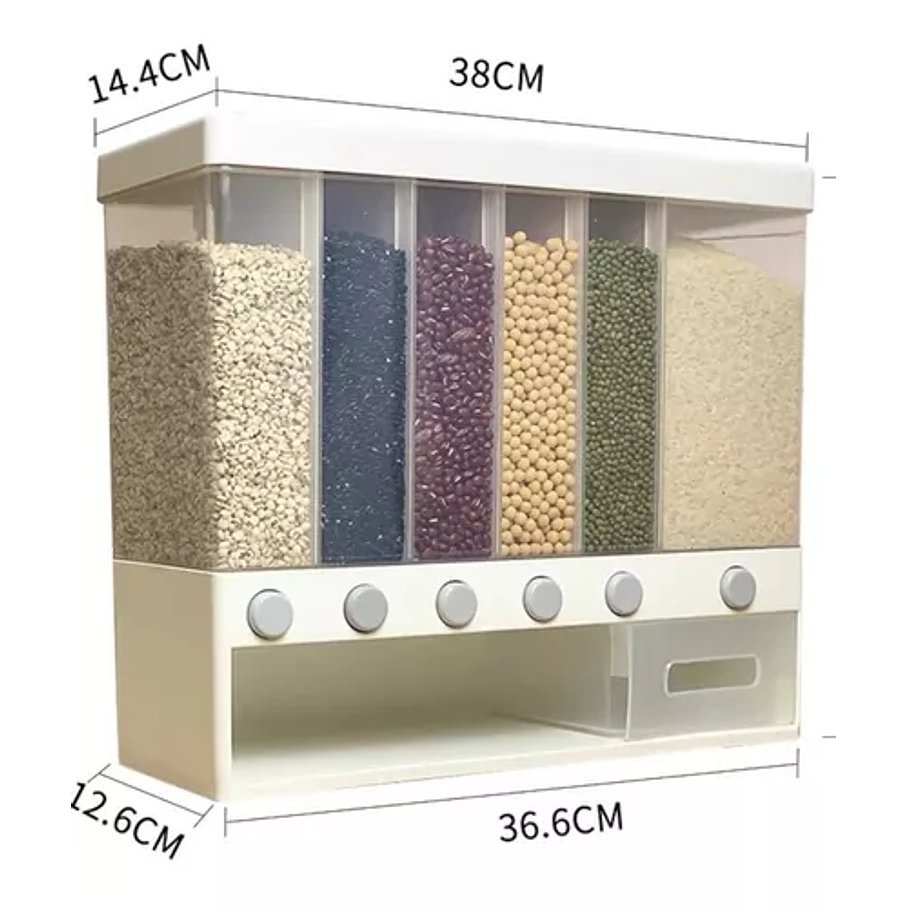 Dispensador Pared Mesa 6 Espacios Granos Cereal Arroz Pasta 3
