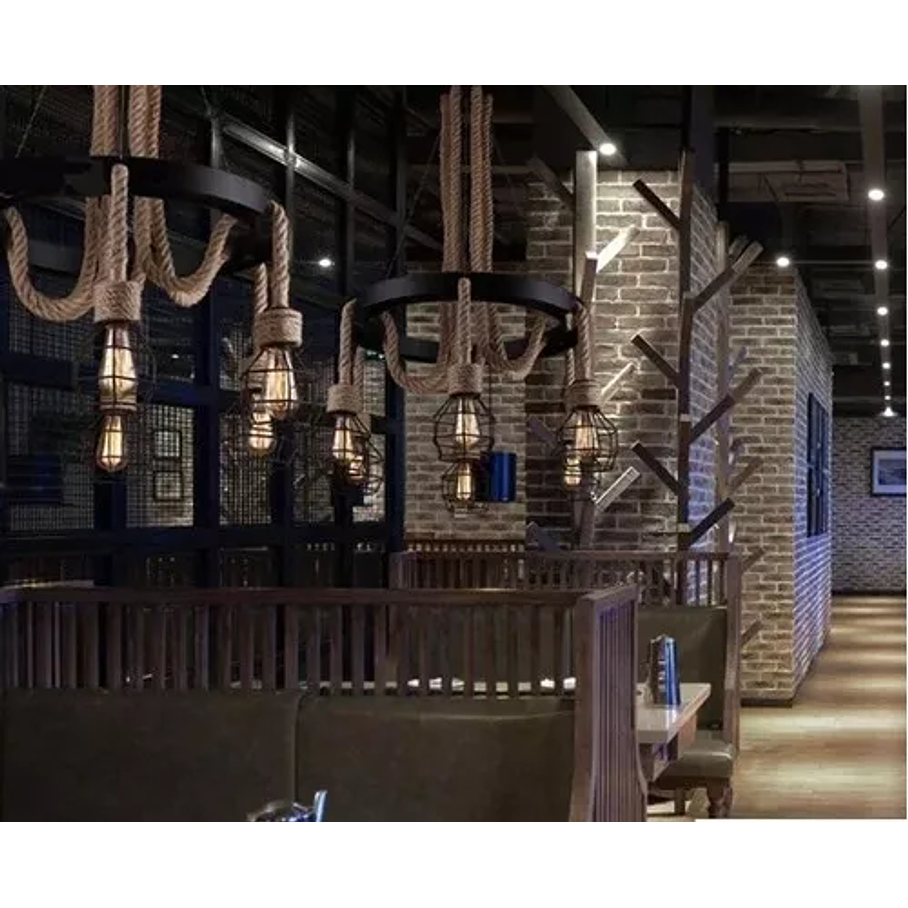 Lampara Colgante Fierro Forjado Cuerda Vintage Rustico  3