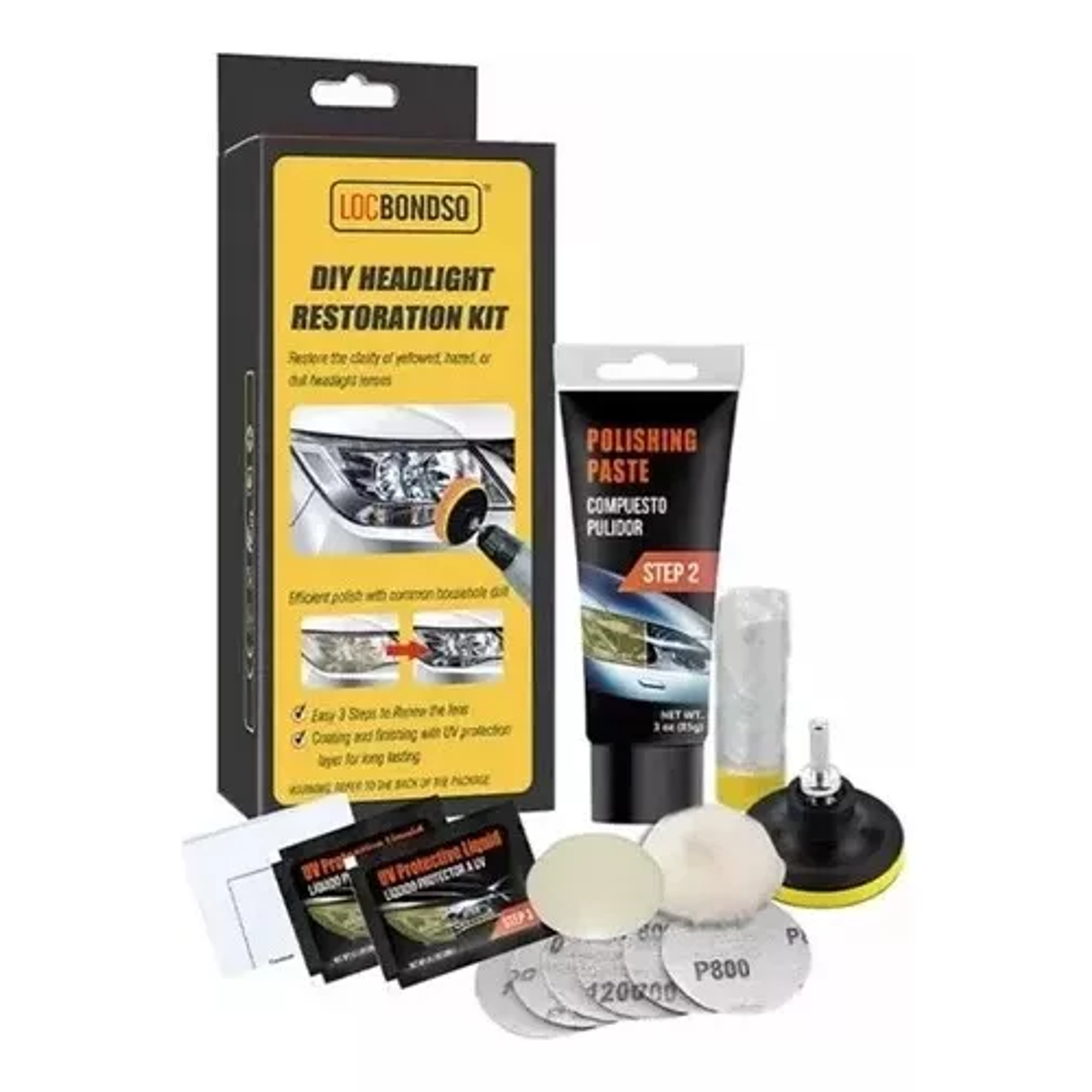 Kit Repara Foco Óptico Completo Para Pulir Limpiar 3