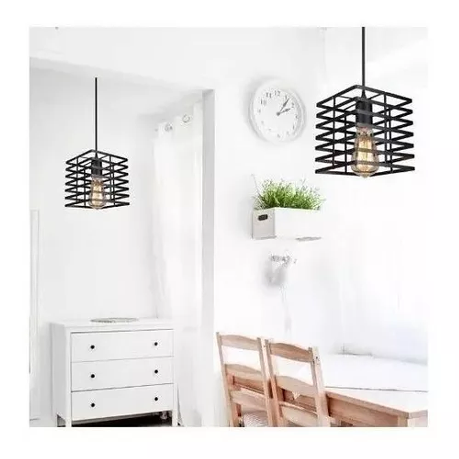 Lampara Colgante Tipo Jaula Cuadrada Fierro Moderno 4