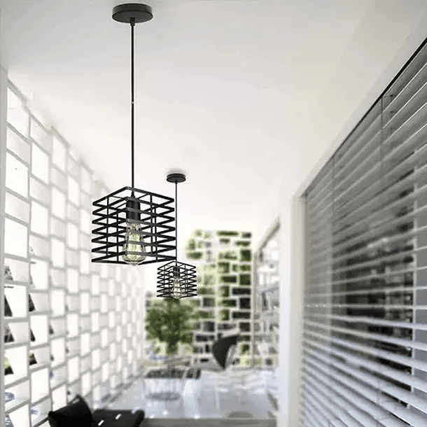 Lampara Colgante Tipo Jaula Cuadrada Fierro Moderno 3