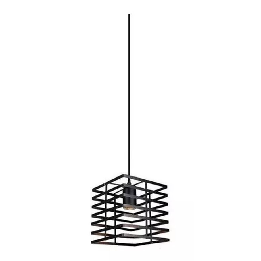 Lampara Colgante Tipo Jaula Cuadrada Fierro Moderno 1