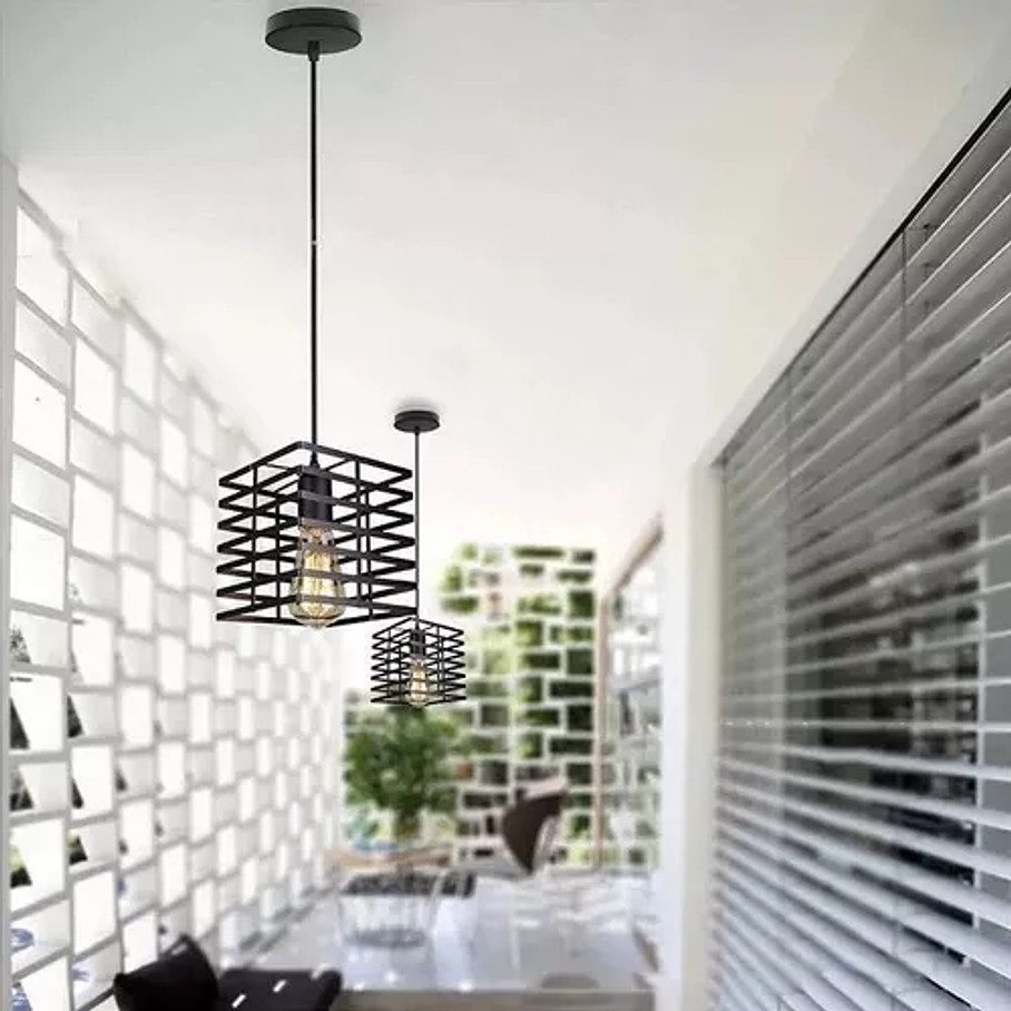 Pack de 2 Lampara Colgante Tipo Jaula Cuadrada Fierro Moderno 3