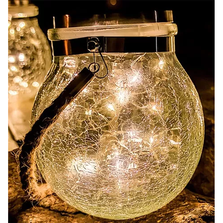 Lámpara Farol SOLAR Esfera Cristal Decorativa Guirnalda Led Amarilla x3 3