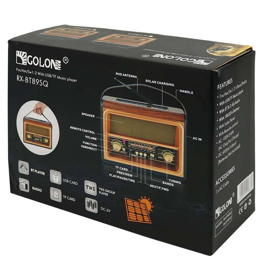 Radio Parlante Solar y Corriente Retro Bluetooth USB FM 4