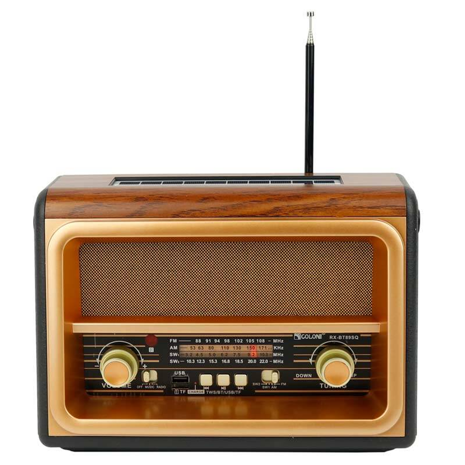 Radio Parlante Solar y Corriente Retro Bluetooth USB FM 7