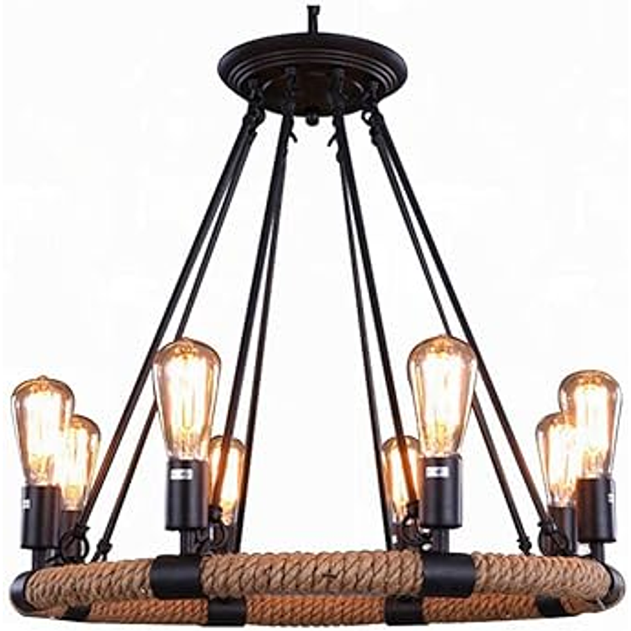 Lámpara Colgante Retro Rustica Cuerda Antigua 6 Soquetes 1