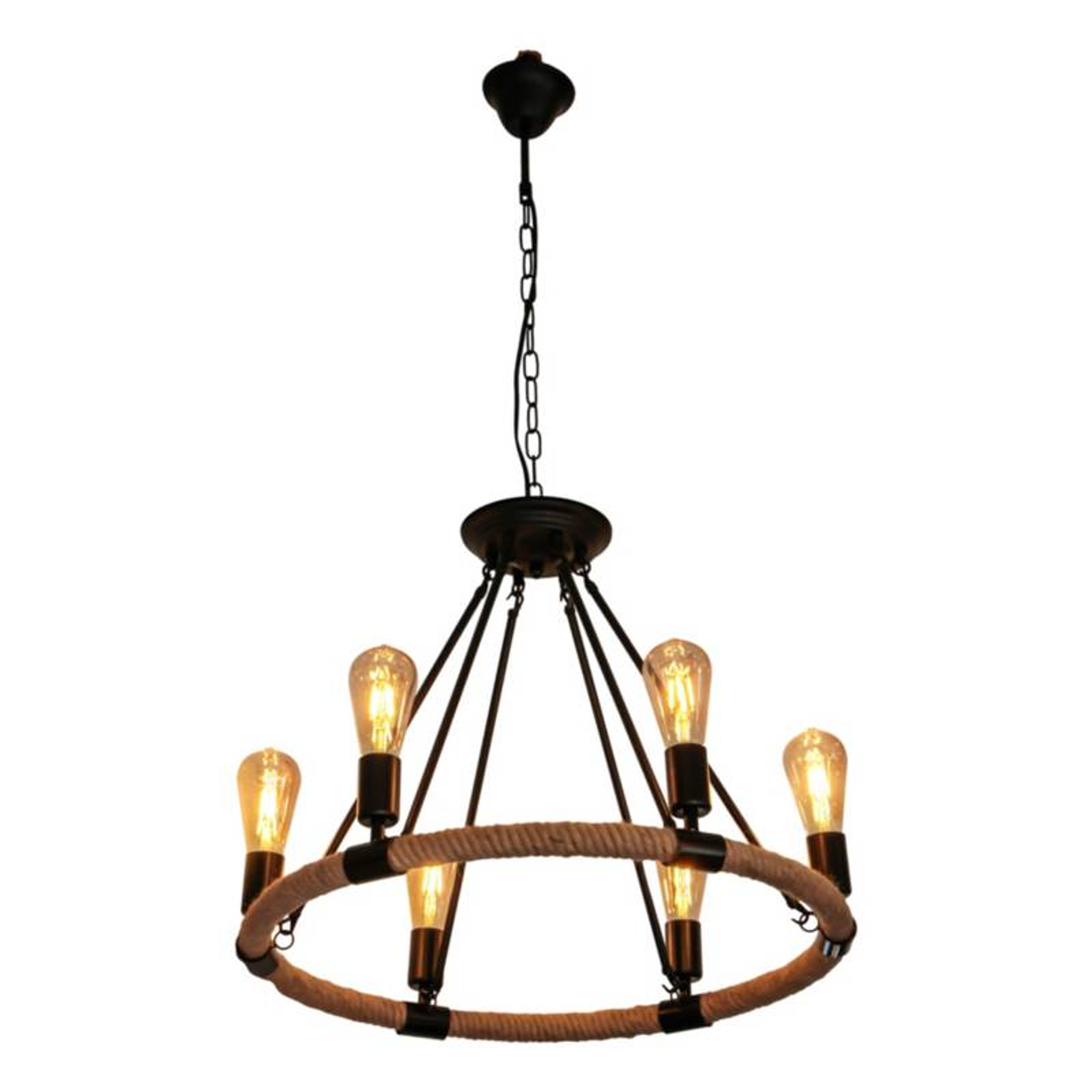 Lámpara Colgante Retro Rustica Cuerda Antigua 6 Soquetes 3