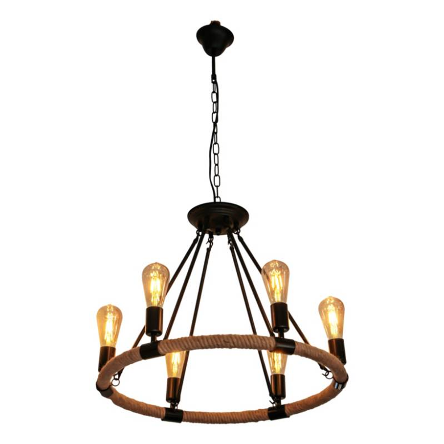 Lámpara Colgante Retro Rustica Cuerda Antigua 6 Soquetes 3
