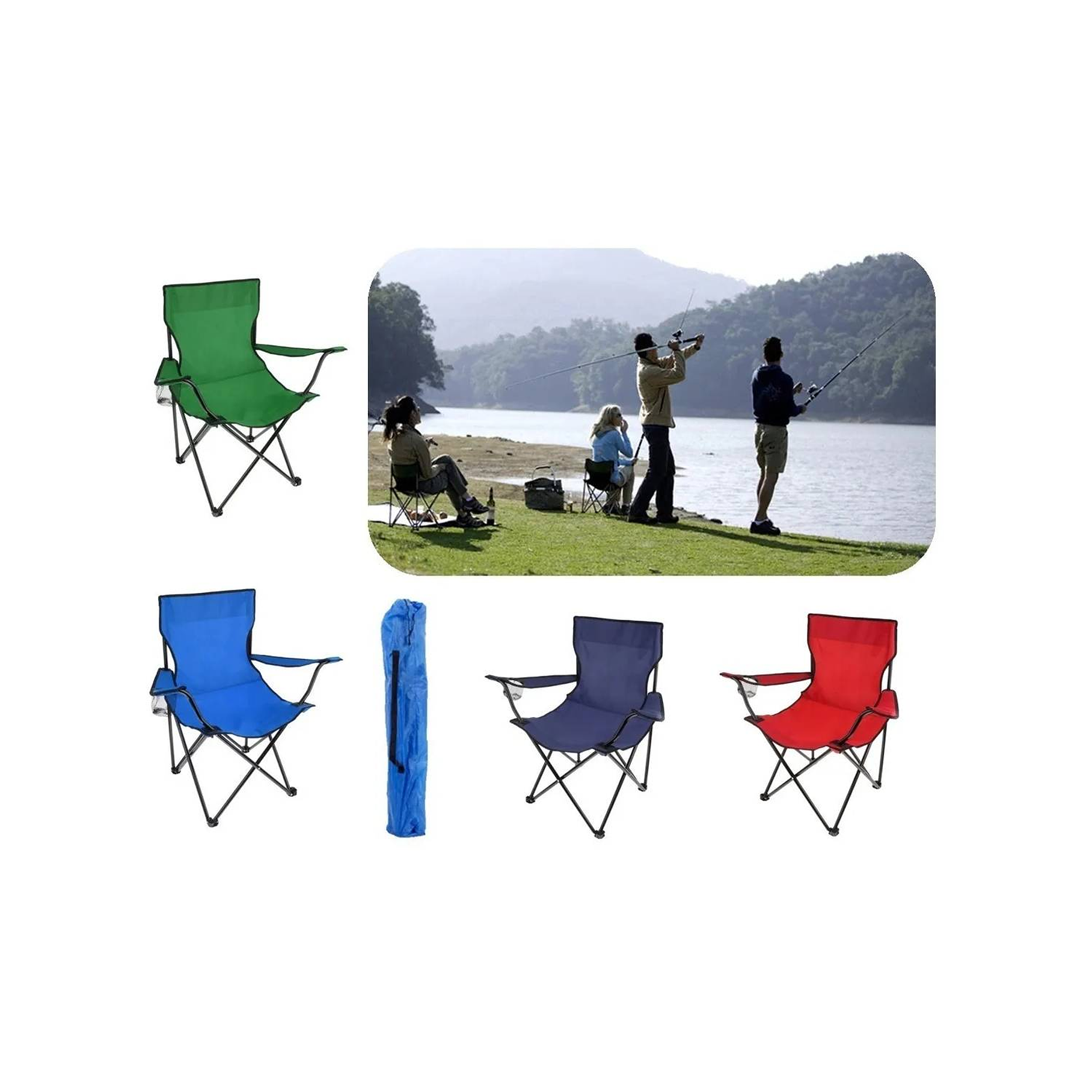 Silla Plegable Camping Picnic Porta Vaso Bolsa Variedad en Colores 1