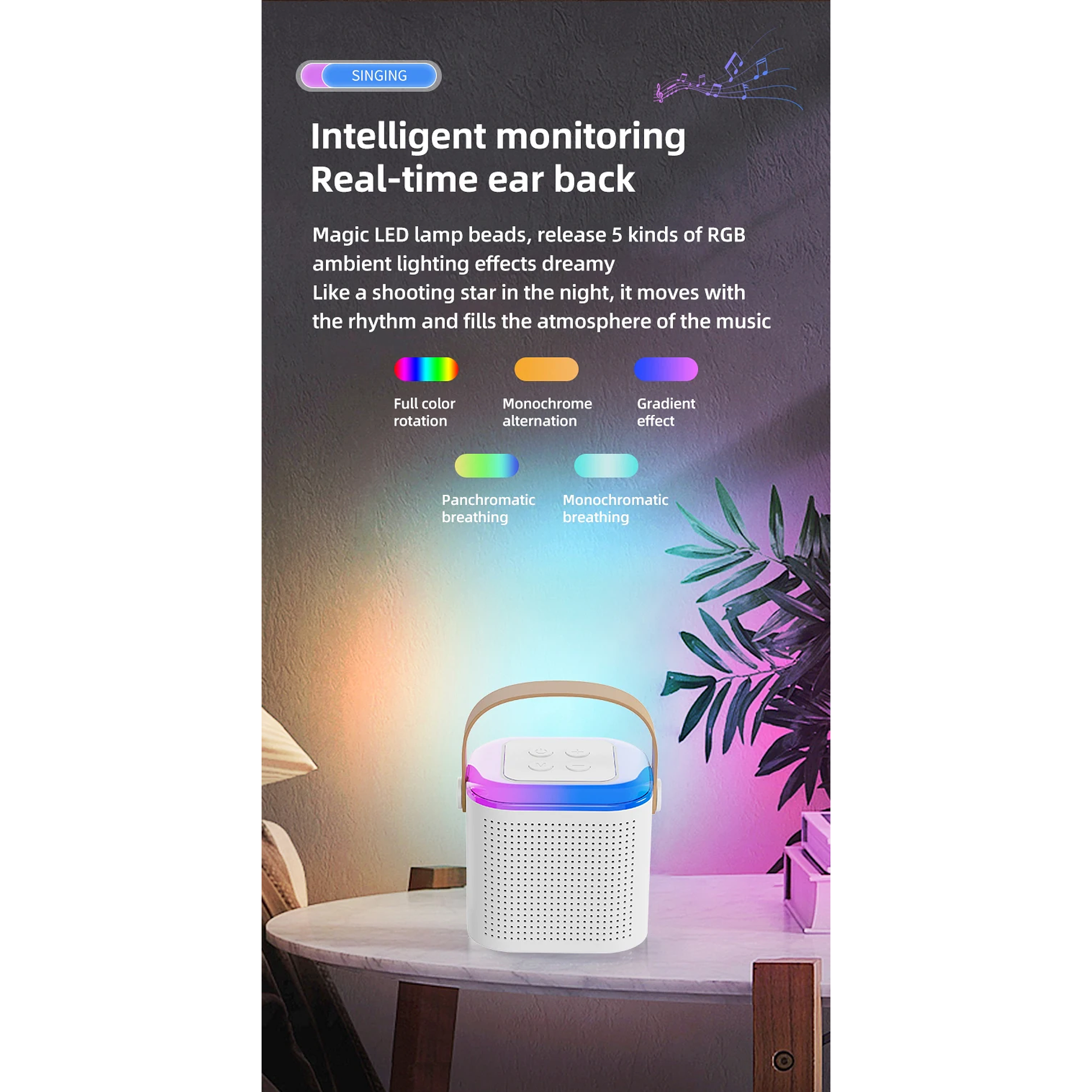 Parlante Altavoz Con Microfono Karaoke Portatil  Con Luces 4